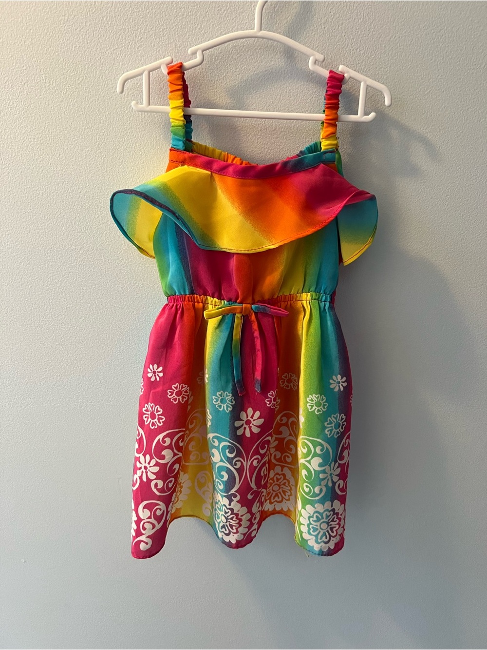 Girls Rainbow Ruffle Sundress with Floral Border 3T